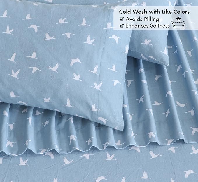RUVANTI Flannel Sheets Twin XL Size - 100% Cotton Double Brushed Twin XL Sheet Sets, Deep Pockets 16 Inches, All Seasons Breathable & Extra Soft Bed Sheets, Warm & Cozy, 3 Piece, We Fly
