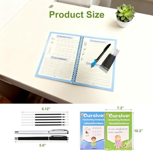 Grooved Cursive Handwriting Workbook by [Brand Name] - 2 Pack Reusable Practice Books for Kids Ages 8-12