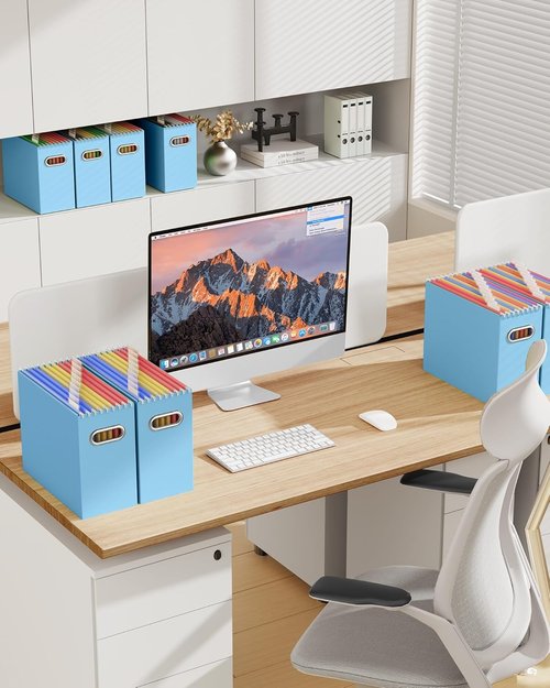 Oterri File Organizer Box - Portable Collapsible Cardboard Folder for Letter Size Files | 6-Pack, Blue