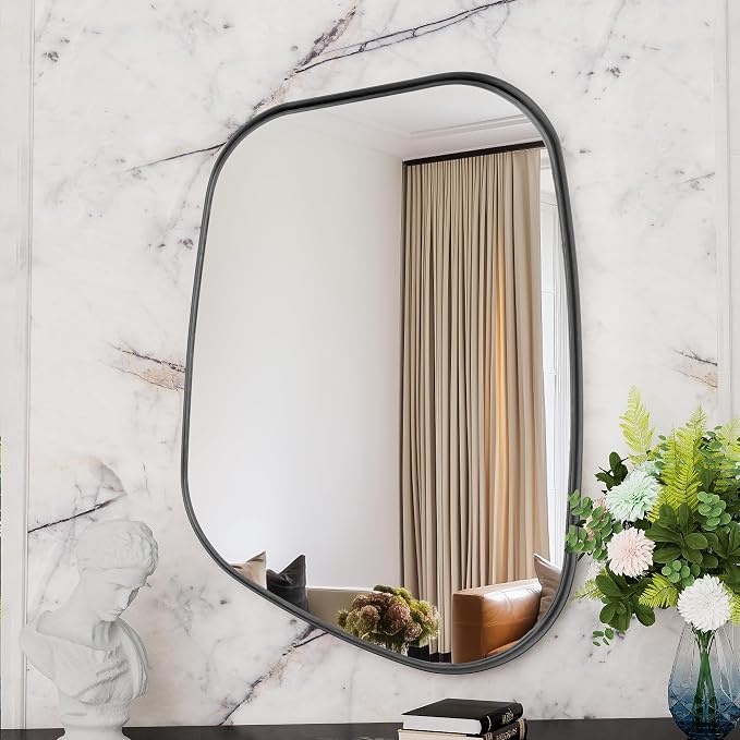 Irregular Wall Mirror 24"x36" Bathroom Mirrors Asymmetrical Artistic Decorative for Living Room Bedroom Bathroom Hallway Entryway,Trapezoid,Black