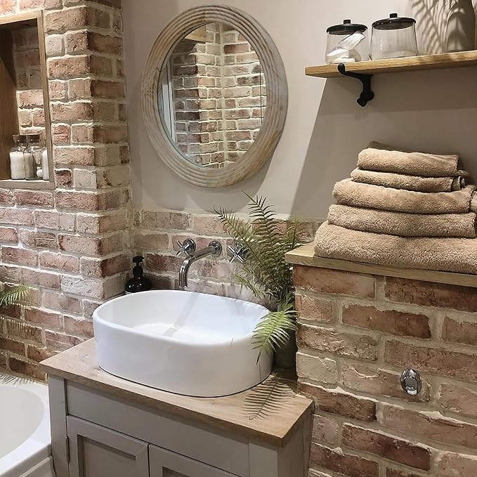 LOSOUR Round Mirror, Farmhouse Decor Solid Wood Frame Wall Circle Mirror, Decorative Mirrors for Bathroom Over Sink, Living Room, Entryway,Bedroom, Entryway, Hallway,Foyer (1, Brown, 24" L x 24" W)