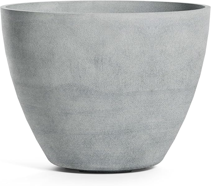 Lupo Tapered Planter – Concrete Stone Finish – Fiberglass Indoor/Outdoor and Weather-Resistant Medium Planter (24.4" D x 18.7" H Exterior, 23.1" D x 18.1" H Interior)
