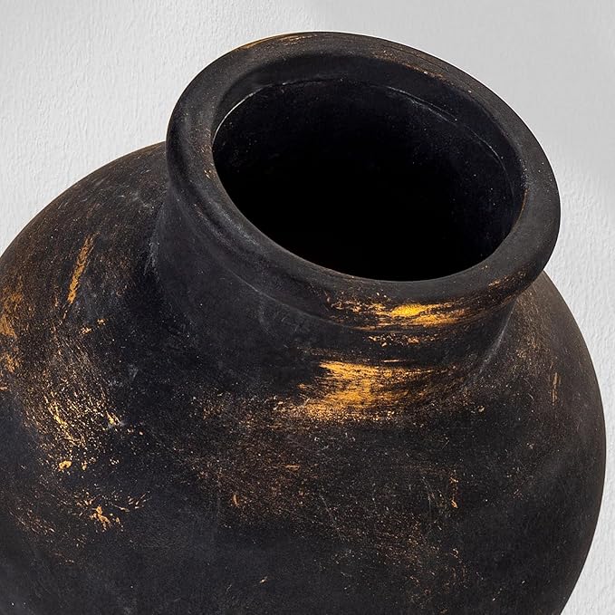 Ceramic Rustic Farmhouse Vase | 6 Inch Pottery Decorative Flower for Home Decor | Boho Vase | Terracotta for Table, Living Room, Bathroom Decoration, Shelf Decor, Mantel, Bronze