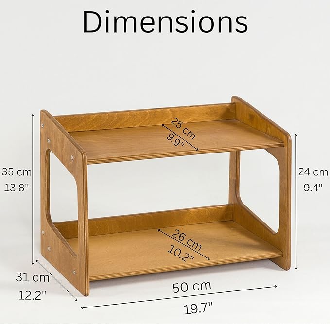 Montessori Bookshelf for Toddlers Solid Wood Toy Storage Shelf Organizer for Playroom and Classroom Floor Bookshelf for Kids Room (Oak, 2 Shelves)