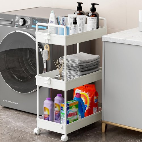 Ronlap 3-Tier Slim Rolling Storage Cart - Versatile Utility Organizer with Wheels for Narrow Spaces | White