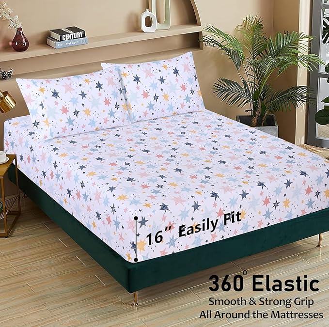 RUVANTI 100% Cotton Full Size Bed Sheets, 4 Pieces, Soft & Breathable Percale Weave Bedding, Deep Pocket 16", Hotel Standard, Crisp Cool Feel, Durable, Perfect Sheet Set Floral, Fault Star