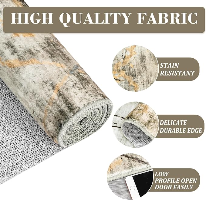 Area Rug 5x7 Washable Modern Abstract Rug for Living Room Water Ink Abstract Small Accent Carpets Low Pile Soft Bedroom Floor Covers Non Shedding Office Carpet Mat for Porch Kitchen， Brown