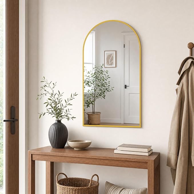 BEAUTYPEAK 22"x30" Arch Bathroom Mirror, Wall Mounted Vanity Metal Frame Mirror for Bedroom, Entryway, Living Room, Gold