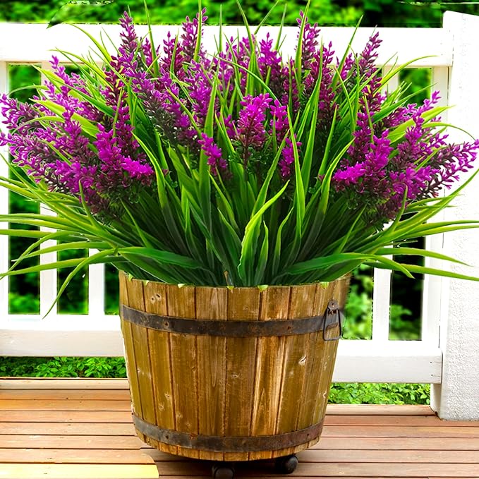 Artificial Plants Outdoor, 20 Pcs Fake Flowers UV Resistant Outdoor Fake Plants, Lavender Artificial Flowers Plastic Fake Faux Flowers Shrubs for Home Porch Garden Yard Window Box