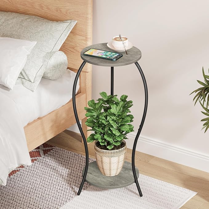Plant Stand Indoor, 2 Tier Round Tall Plant Stand, Flower Pot Stand, Plant Shelf Rack, Corner Plant Stand for Planter Garden Balcony Patio Living Room, Grey