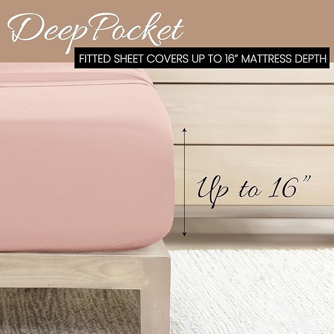 Linen Market 4 Piece King Sheet Set - Breathable, Double-Brushed Patterned Cooling Sheets – Oeko-TEX Certified Ultra Soft & Wrinkle-Free 16" Deep-Pocket King Sheets - Easy Care My Heart Pink