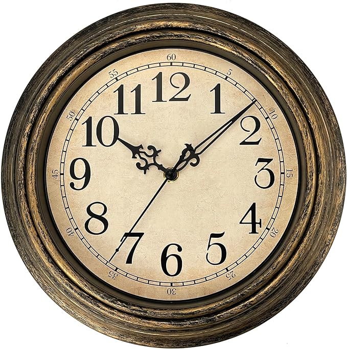 Plumeet Small Retro Wall Clock, 10'' Non Ticking Classic Silent Vintage Wall Clocks Decorative Kitchen Living Room Bedroom - Battery Operated