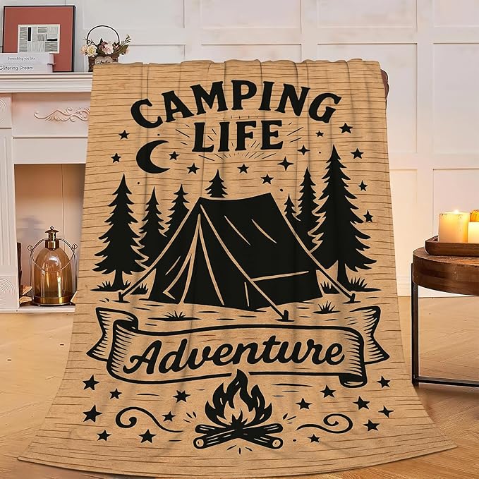 Camping Blanket Camper Throw Blanket Soft Cozy Fleece Fuzzy Stuffed Plush Flannel Gifts for Girls Women Boys Kids Adults 60"X80"