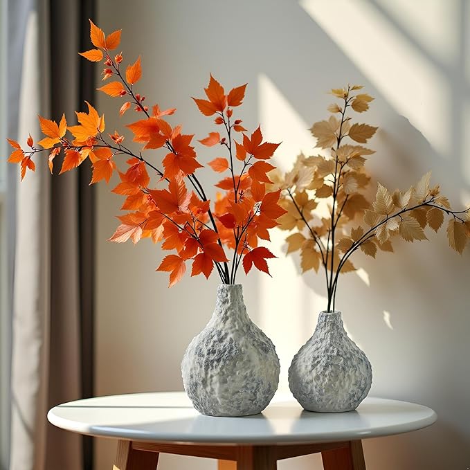 Stone Vases, Ceramic Bud Vase Set of 2 Minimalist Vases for Pampas Grass,Modern Vase for Wabi Sabi Home Decor, Shelf Decoration，Fireplace Decor,Coffee Table Decor
