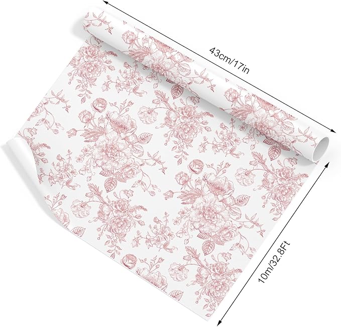JarThenaAMCS Rose Gold Floral Wrapping Paper - Mini Roll - 17 Inch x 32.8 Ft Vintage Flower Gift Wrap Paper Decorative Art Paper for DIY Crafts Supplies