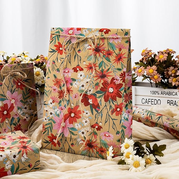 Burymento Kraft Daisy Flowers Wrapping Paper, Cut Auxiliary Line Design Gift Wrap for Baby Shower, Birthday, Valentines, Mothers day, Graduation, Wedding, Fathers day, Christmas (17 Inch X 32.8 Feet)