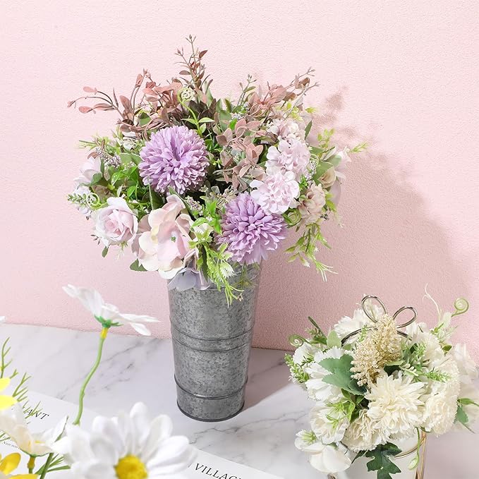 Zhehao 12 PCS 12 Inch Galvanized Metal Vase with Handles Bulk Tin Flower Buckets Galvanized Vases for Flowers Country Wedding Table Centerpieces Metal Flower Buckets for Wedding Home(Matte Silver)