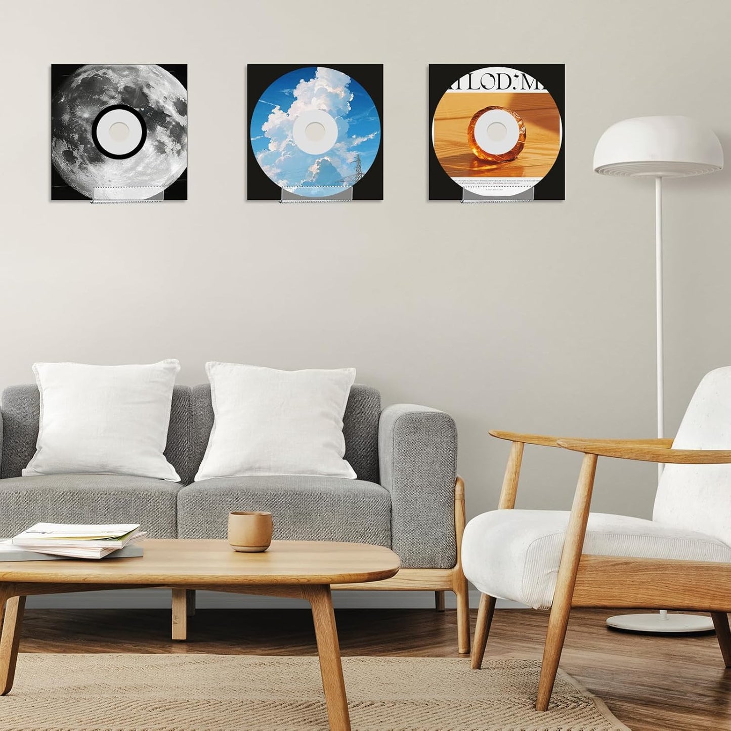 Skiennix Vinyl Record Holder - 12Pcs Adhesive Clear Acrylic Floating Shelves for Wall | Invisible Design