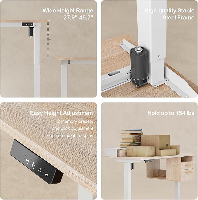47.2'' Standing Desk with File Cabinet, Height Adjustable Electric Sit Stand Desk, Lateral File Cabinet, Computer Workstation for Home Office, Light Walnut