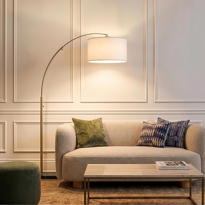 Brightech Logan Arc Floor Lamp, Bright Standing Lamp for Living Rooms, Offices & Bedrooms, Modern Living Room Décor, Tall Hanging Floor Lamp for Reading and More – Gold/Brass
