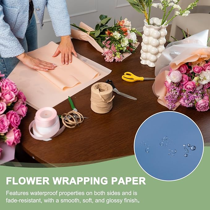 PATIKIL Flower Gift Wrapping Paper, 20 Sheets Gold Edge Waterproof Bouquet Paper Wrap Florist Supplies Packaging Floral Papers for Wedding DIY Craft Valentine Mother's Day, Blue