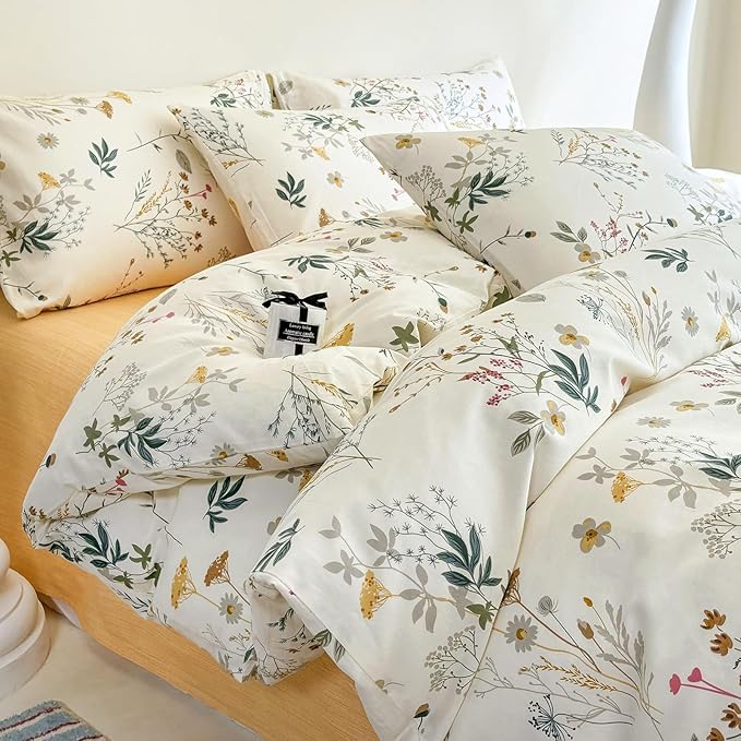 HighBuy Girl Yellow Floral Comforter Set Twin XL Vintage Botanical Comforter Set 3 Piece Boho Chic Fluffy Comforter for College Teen,1 Floral Comforter with 2 Pillowcases,All Season
