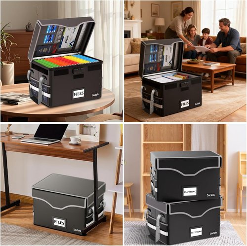 DocSafe Fireproof Document Box - 5200°F Heat Insulated File Organizer with Lock & Handle | Portable Black Storage for Legal Folders