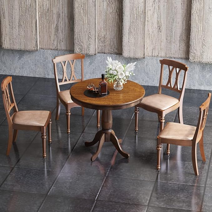 Giantex Round Dining Table for 2-4 People, 32" D X 30" H Wooden Kitchen Table with Spacious Table Top, Pedestal Base, Leisure End Tables for Bar, Kitchen, Dining Room, Restaurant, Walnut