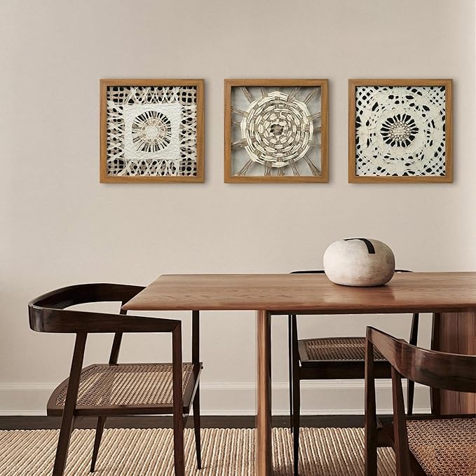 FOLKOR Framed Wall Art for Modern Home Office Apartment, 12" 3D Starburst Shadow Box Wall Accent for Rustic Farmhouse Living Room Bedroom Classroom, Natural Geometric Hanging Artwork Panel