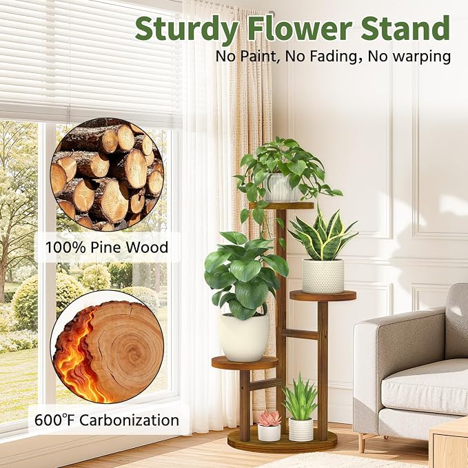 LASZOLA 3 Tiered Wood Plant Stand Indoor Corner, Flower Holder Rack Tall for Multiple Plants, Rustic Planter Shelf Display for Patio Garden Balcony Living Room