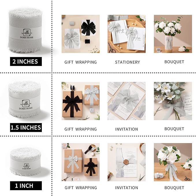 DORIS HOME Light Gray Chiffon Ribbon for Flower Bouquet, 1" x21Yd Fabric Ribbon for Gift Wrapping, Handmade Frayed Ribbon for Wedding Invitations/Christmas Decorations