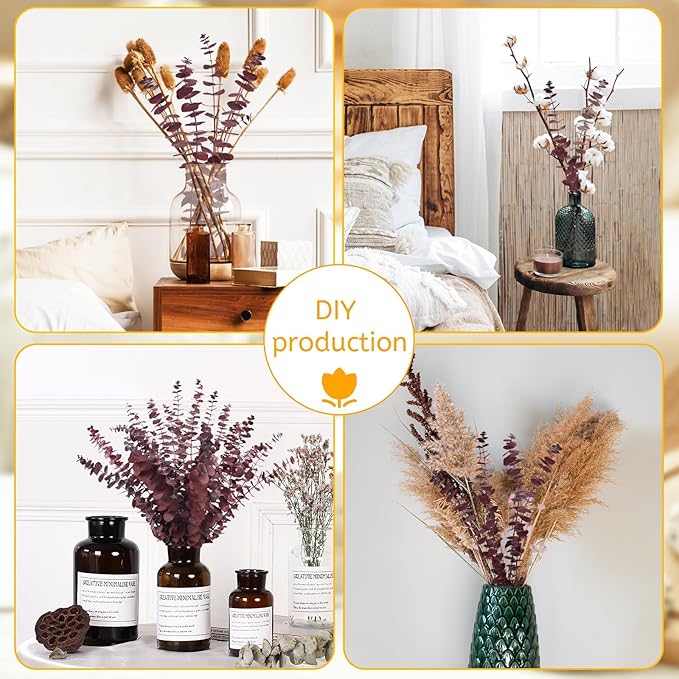 Real Dried Eucalyptus Stems, 20Pcs 17inch Red Preserved Fresh Eucalyptus Stems Plant for Home Vase Wedding Festival Floral Arrangement Fall Decoration