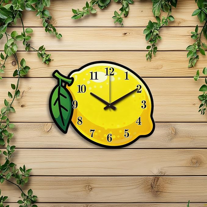 Lemon Wall Clock Irregular Shape Decorative Wall Clock Cartoon Style Non-Ticking Clock for Home Office Decoration, 15.86×12.99 inch