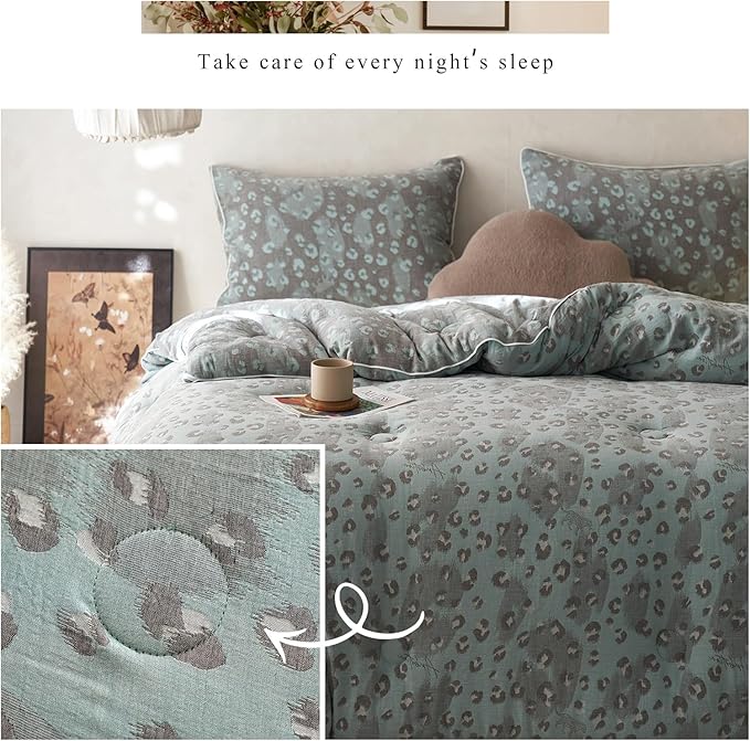 HighBuy Muslin Cotton Comforter Set Full Size Leopard Print Bedding Comforter with 2 Pillowcases Sexy Luxury Cheetah Pattern Comforter Set for Teen Men Room Decor,Breathable,Ultra Soft