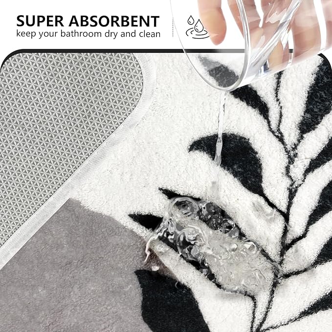 APROPHIC 17"X24" Boho Bath Rugs for Bathroom Decor Non-Slip Bath Mat Absorbent Plush Microfiber Soft Carpet Machine Washable Bath Mat for Bathrooms,Showers,Laundry Rooms,White and Black
