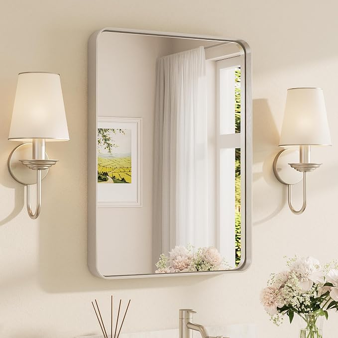 TETOTE Brushed Nickel Mirror 22 x 30 Inch for Bathroom Over Sink Metal Framed Mirror Modern Farmhouse for Living Room Entryway(Horizontal/Vertical)