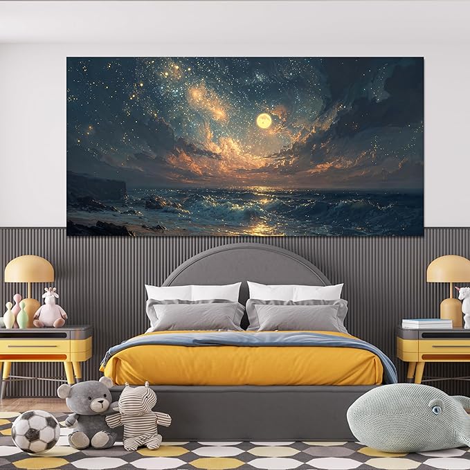 Canvas Wall Art Decor Beach Waves Oversized Wall Art Pictures For Living Room Decorations Artwork For Walls Gold And Blue Art Wall Decor For Bedroom Office Canvas Pictures For Wall Decor 29 × 58 Inch