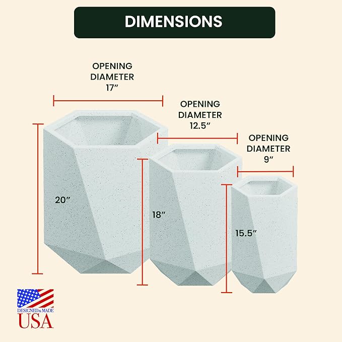 Beuta Large Planters for Outdoor Plants - Set of 3, 15.5/18/20 Inches Outdoor Planters for Porch - Tall Planter for Outdoor & Indoor Plants | Large Indoor Plant Pot- USA Made - Limewash