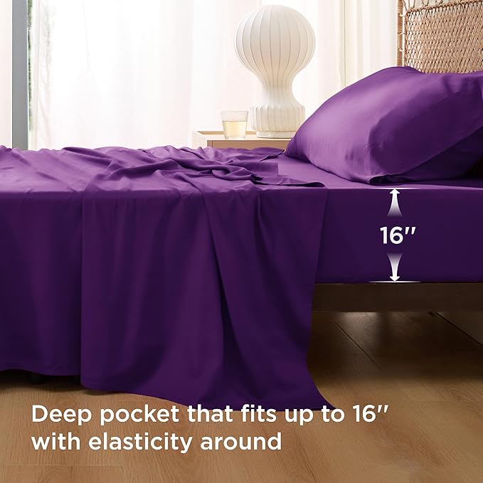 Bedsure Cooling Sheets Twin, Rayon Derived from Bamboo, Breathable & Soft Twin Sheets Set, Deep Pocket Up to 16 Inches, Hotel Luxury Silky Bedding for Hot Sleepers, Plum