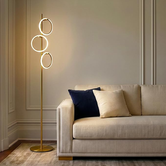 Brightech Saturn Floor Lamp, Great Living Room Decor, Tall Contemporary Standing Tree Light for Offices, Living Rooms, with 3 LED Heads for Bedroom Reading - Gold/Brass