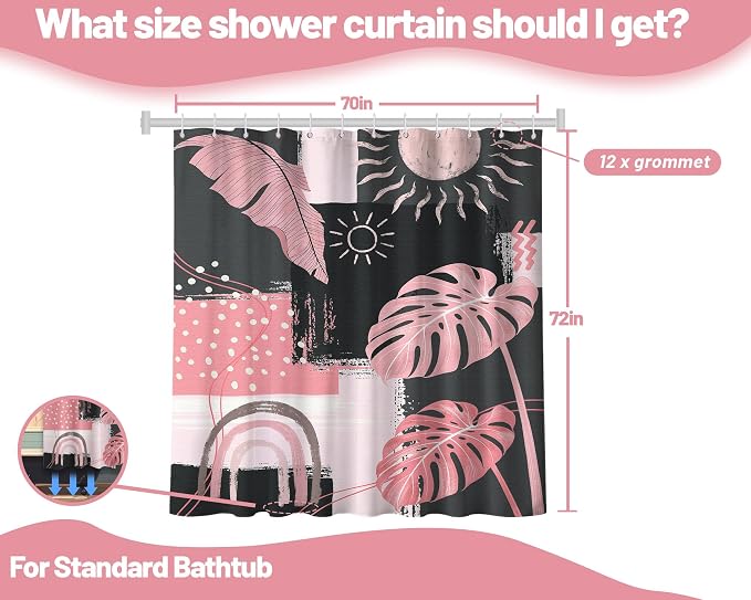 Pink and Gray Mid Century Modern Shower Curtain Bohemian Abstract Light Pink and Grey Shower Curtains for Bathroom Decor Sets, Waterproof Cloth Fabric with Hooks, 70x72 Inch
