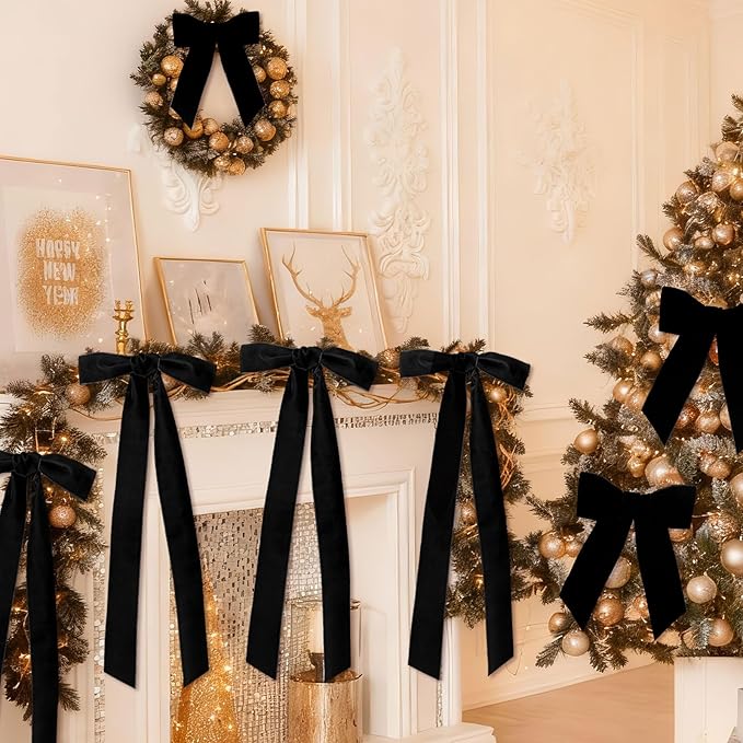 10 Yards Black Velvet Ribbon 2 Inch for Christmas Tree,Velvet Christmas Ribbon for Gift Wrapping Crafts Bow Wreath Holiday Decorations (Black)