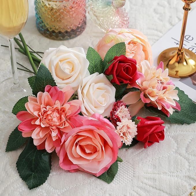 Artificial Flowers Combo, Fake Flowers for DIY Tables Centerpieces Baby Shower Bridal Shower Wedding Bouquet Arrangements Party Candle Holder Cake Decor Flower Home Decorations