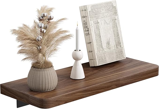 Danpoo 12 inch Solid Walnut Floating Shelf - Versatile Wall Shelf for Kitchen, Bathroom, Office, Displaying Books, Decor, and Plants