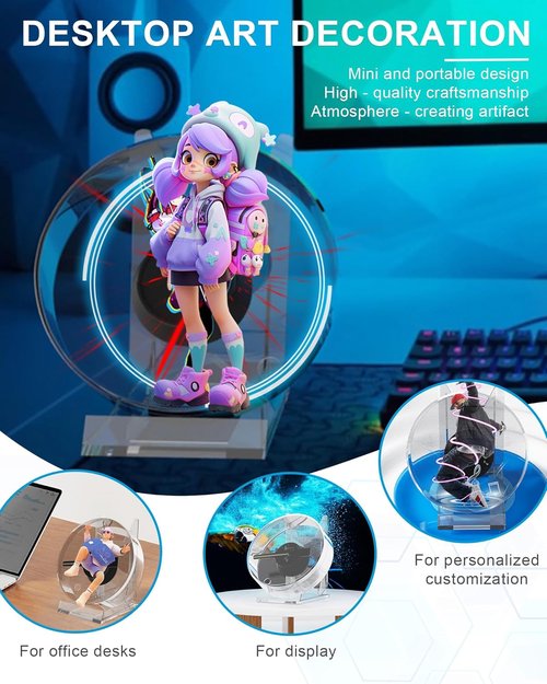 Skiennix 3D Hologram Projector - HD LED Advertising Display with Cover Picture Spinner | 4.7 Inch