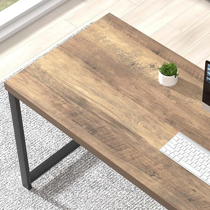 FOLUBAN Computer Desk, Wood and Metal Home Office Desk with Storage Shelves, Small Study Writing Table Workstation for Bedroom Living Room, Rustic Oak, 47 Inch