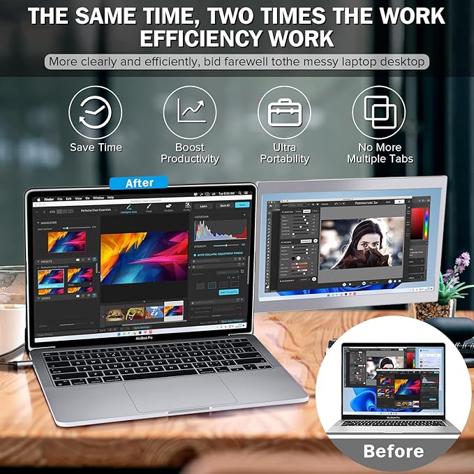 CopGain 12'' Portable Monitor for Laptop Screen Extender for 13.3'' MacBook, Designed for MacBook Screen Extender FHD 1080P IPS Display Plug and Play P1M