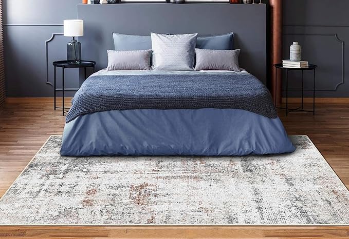 5x7 Area Rugs - Ultra-Thin Washable Rug with Non-Slip Backing, Ideal for Living Room, Bedroom, Kitchen Floor Carpet - Modern Abstract Style, Easy Clean, Durable, Low Pile Rug Brown Black