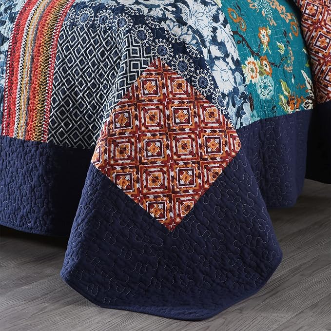 Yvooxny Queen Quilt Set Reversible Lightweight Bohemian Paisley Patchwork Cotton Quilted Bedspread Coverlet Set 3-Piece Bedding Set with Shams for All Seasons, Queen Size, 98 * 90 Inches
