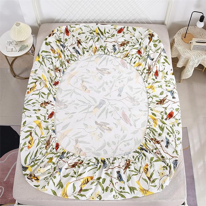 RYNGHIPY Farmhouse Flowers Print Bed Sheet Collection Set Botanical Floral Sheets with Pillowcases (White Green,King Size)